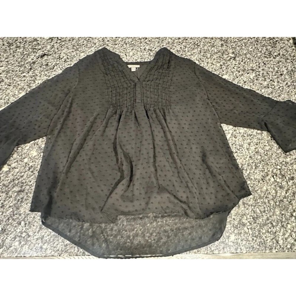 Style & Co Women’s 2X Black Swiss Dot Layered Blouse Sheer Bell Sleeves